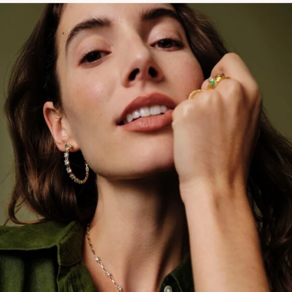 NWT IN BOX new Kendra Scott earrings Lexi Gold Hoop Earrings in White Crystal - Picture 2 of 2